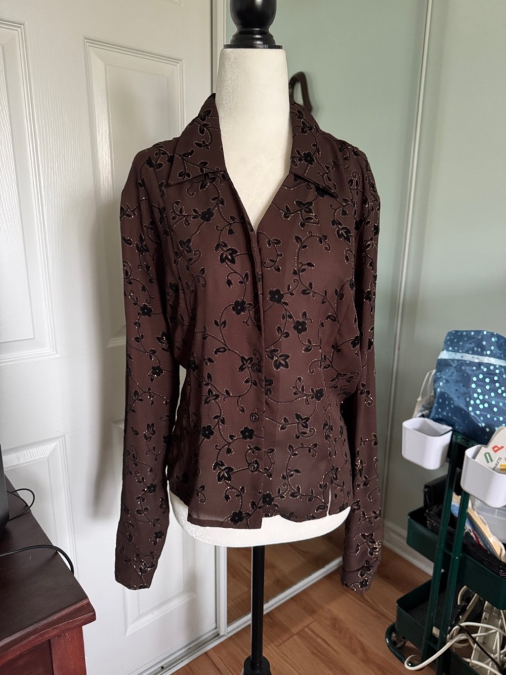 Brown Floral Button-Up Blouse
